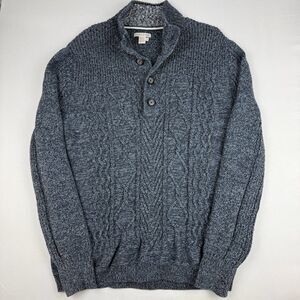 Carbon 2 Cobalt Mens XL Element Mock Neck Sweater Slate Blue Cotton Cable Knit